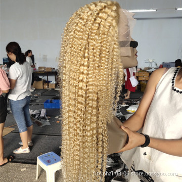 Long Curly Human Full Lace Front 613 Virgin Hair Custom Wigs Blonde Brazilian Hair Swiss Lace Remy Hair Silky Straight Wave